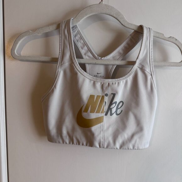 Womens Nike Size Small Swoosh Metallic Futura Bra Medium Support Dri-Fit EUC - Picture 2 of 5